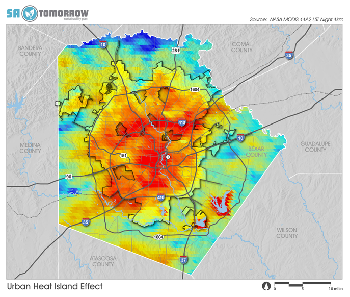 Bexar County heat island map