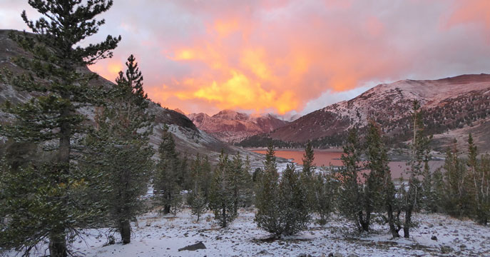 Sunset at Saddlebag Lake campground
