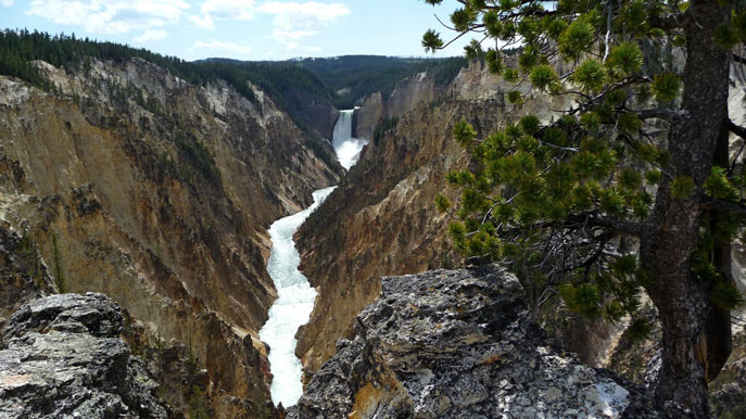 The Grand Canyon of the Yellowstone with the Lower Falls upper center