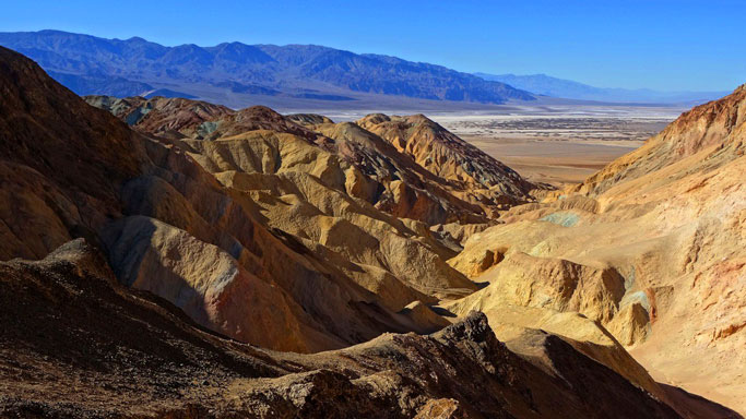 From the head of Desolation Canyon looking NW to the Panamint Range. Telescope Peak is to the left out of the picture. Badwater is to left around the corner further south along the alkali flat. This flat is the dominant feature of the south half of the park. An easy 4 mi round-trip hike from the parking area.
