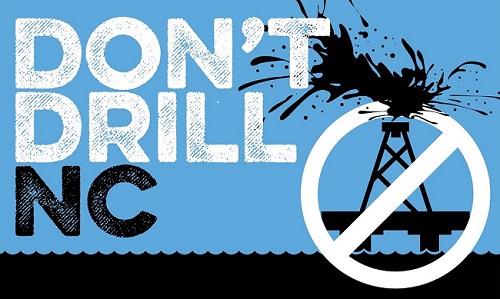 Graphic that reads "Don't Drill NC" with an image of an oil drill