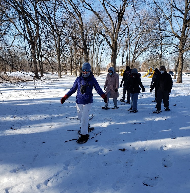 Demoing showshoes at Winter Fun day Jan 22