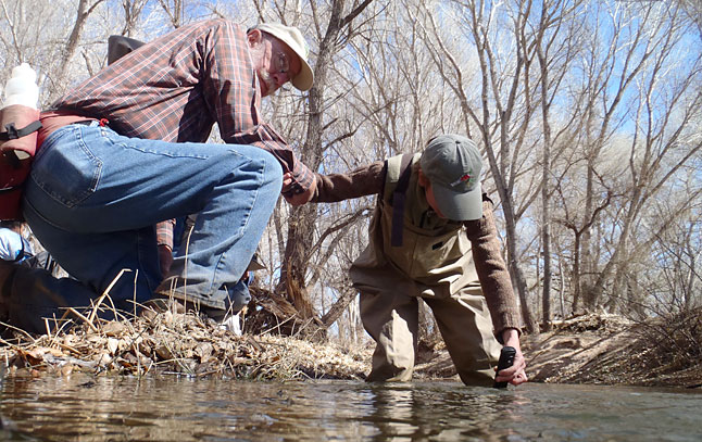  Water Sentinels taking field measurements at San Pedro House on the San Pedro River. photo by Tiffany Sprague
