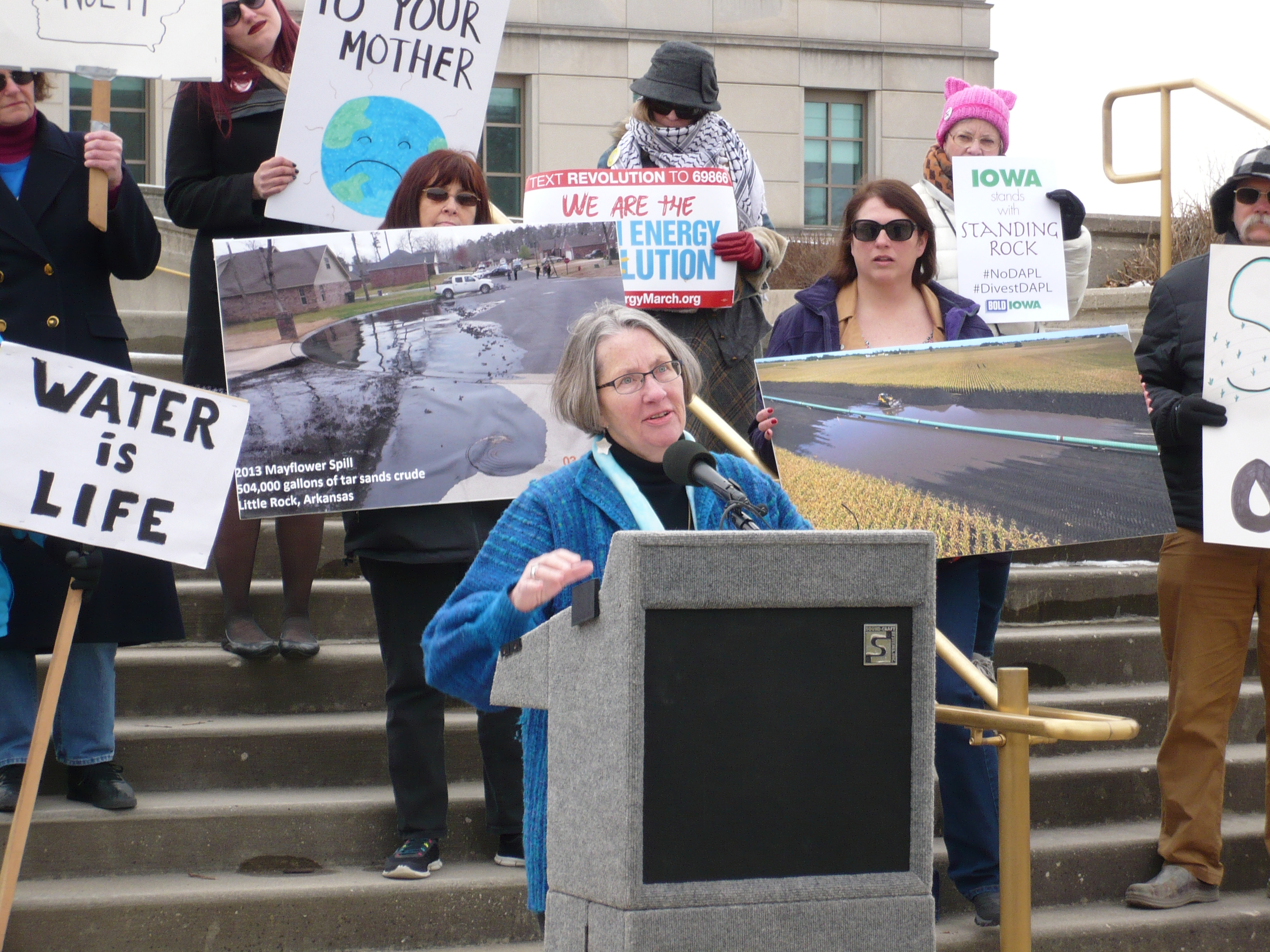 Carolyn Raffensperger speaking at rally announcing the appeal to the Iowa Supreme Court
