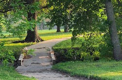 walk over bridge in park