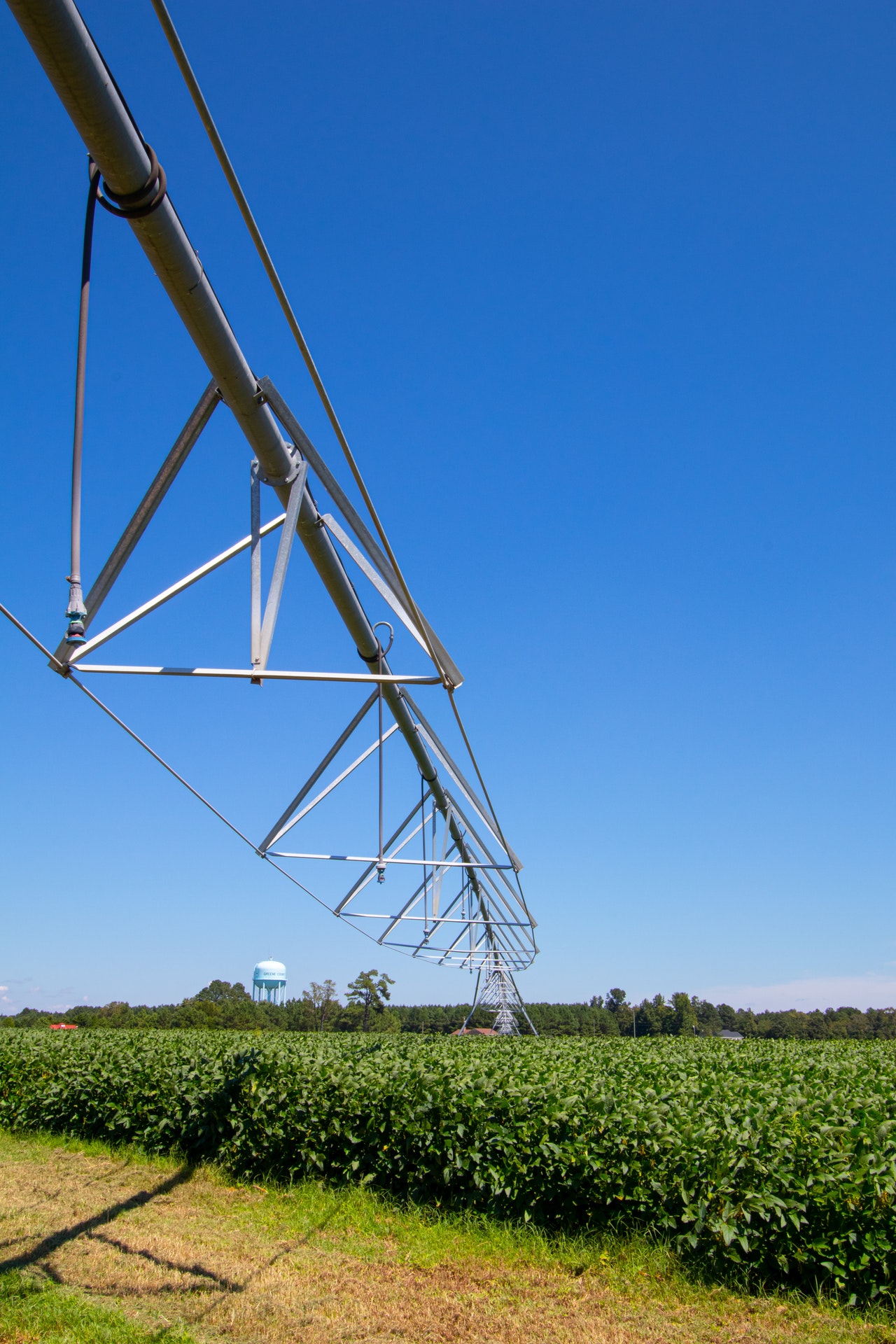 green field with irrigation machine
