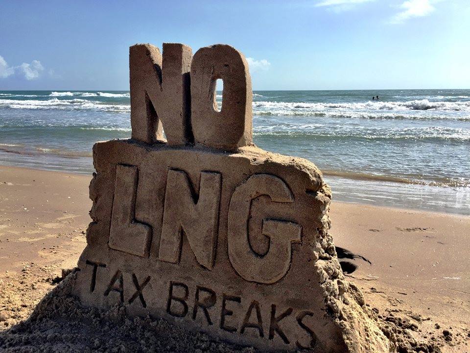 No LNG tax breaks sand sculpture