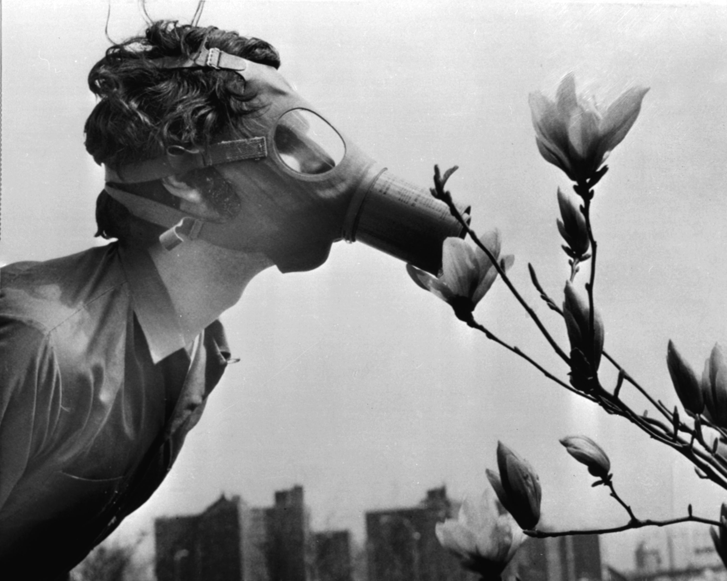 Man smelling flower