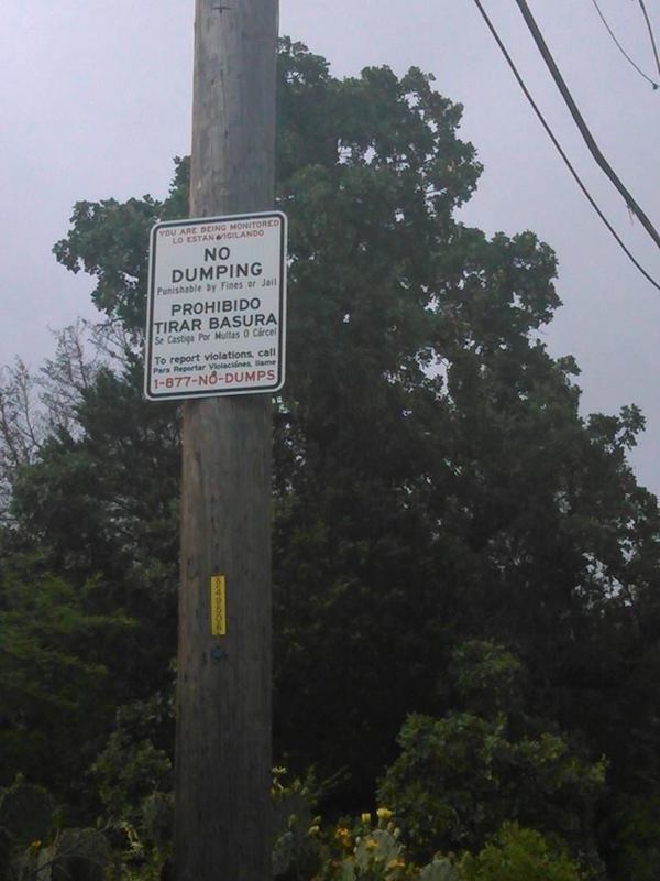 No Dumping sign at La Loma