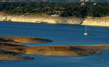 Lake Travis Water Drought with Boat