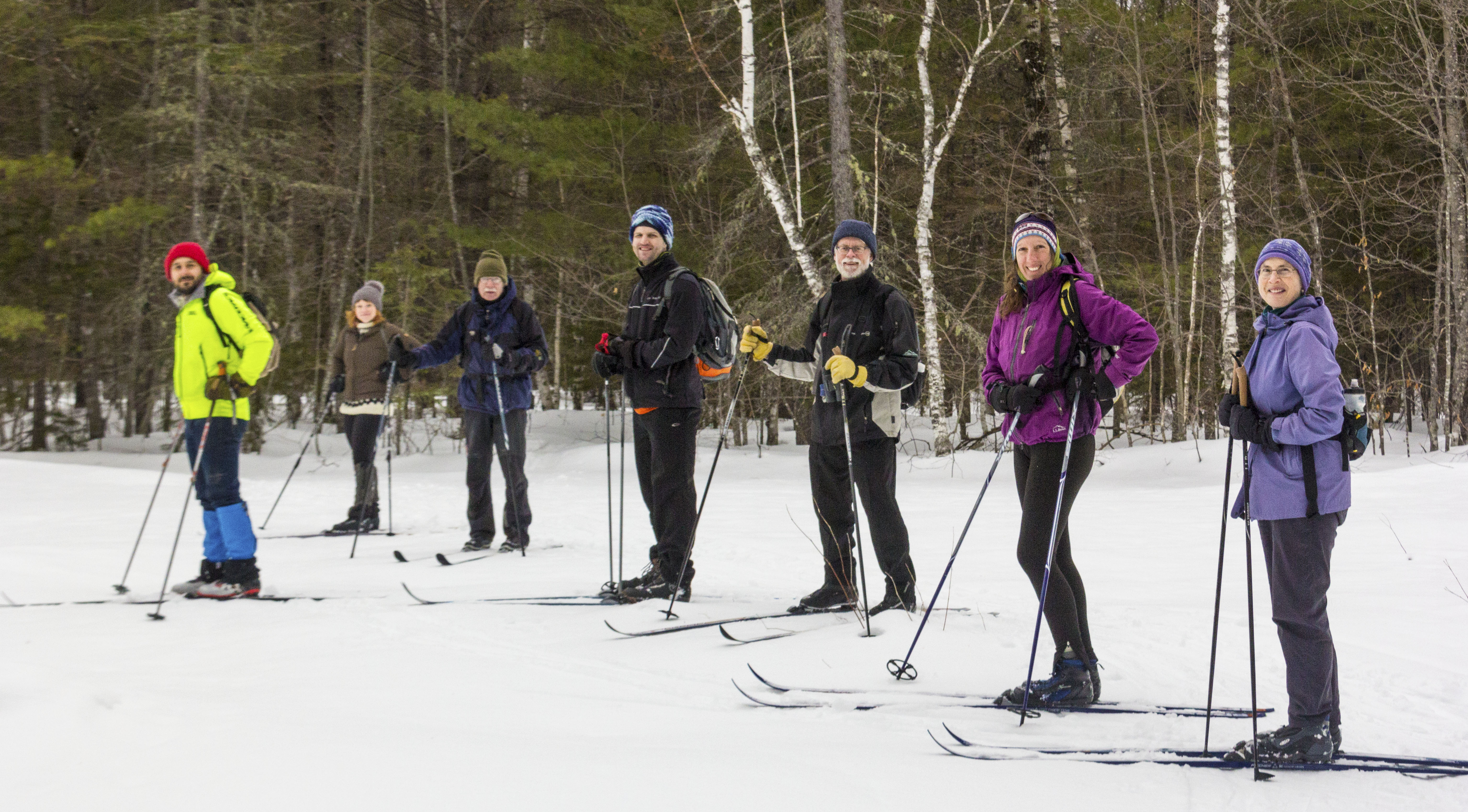 Skiers in Katahdin Woods