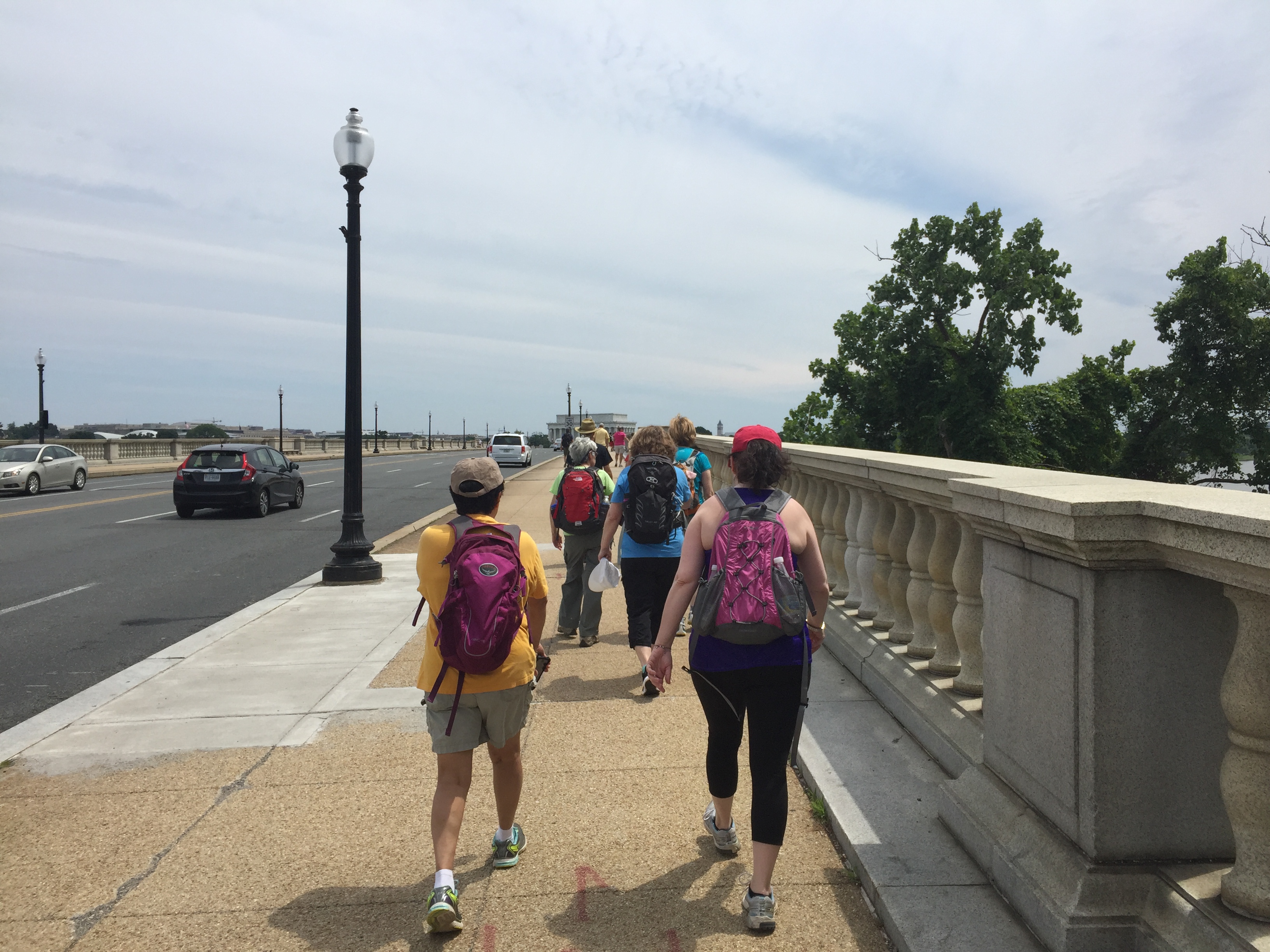 The group walking across the Memorial Bridge from Arlington to D.C.