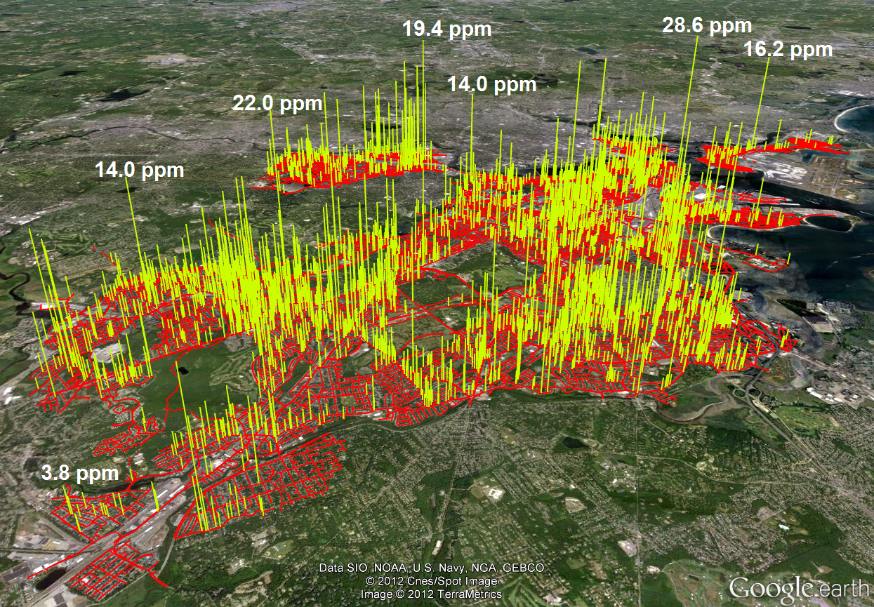 TopographicalGoogle earth image with graphic overlay of parts per million