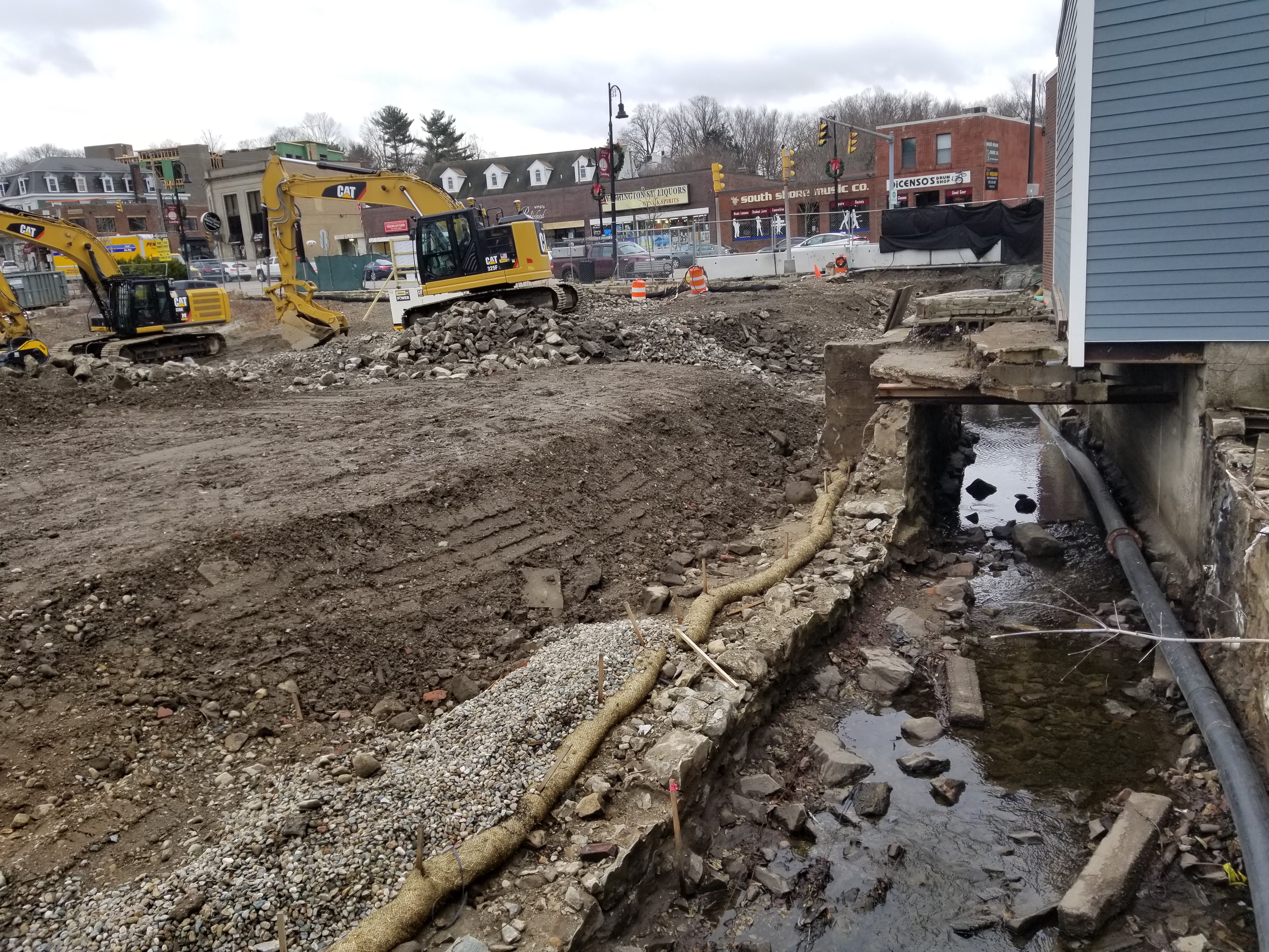 Construction blocking a river