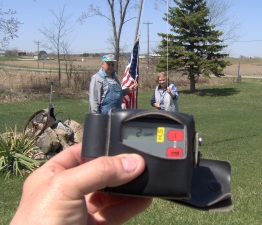 A hydrogen sulfide meter shows the gas present in this family's yard at 2 parts per million.
