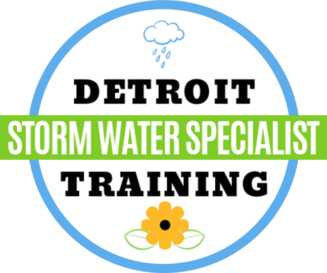 Storm Water Specialist Training Logo with flower and rain cloud