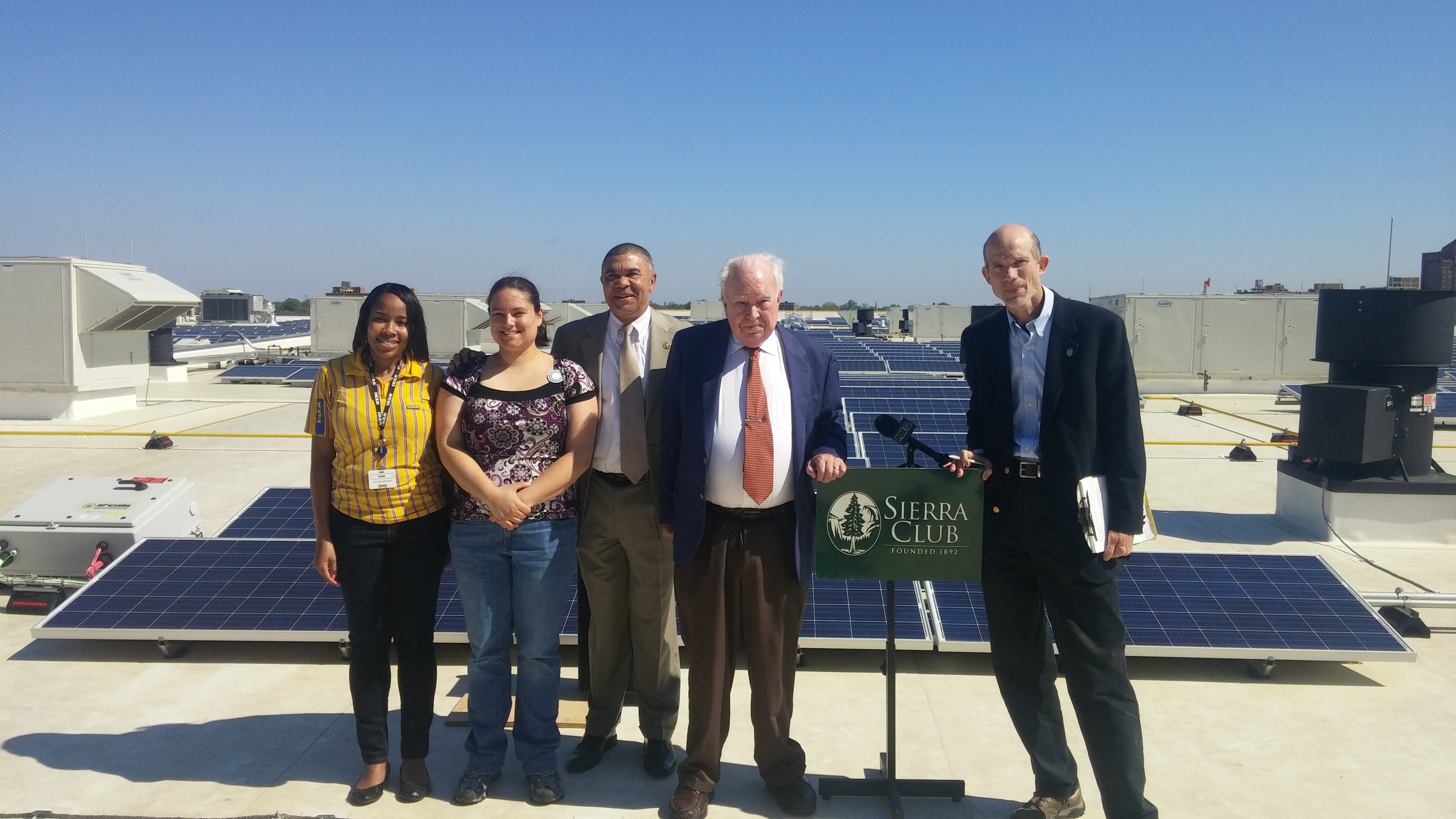 On April 22 the Sierra Club joined Congressman Clay for a celebration of the Paris Climate agreement and the St. Louis Ikea store’s commitment to renewable energy.   From Left to Right: Lissa Johnson, marketing manager of St. Louis Ikea store, Natalie Lucas, Executive Director for Care About Climate, Congressman Bill “Lacy” Clay, Missouri Botanical Garden President Emeritus Peter Raven, Chapter Director John Hickey