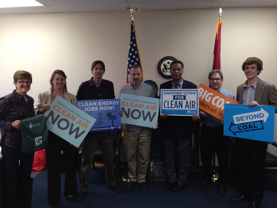 Congressman Emanuel Cleaver and Sierra Club members show their commitment to clean air.  From Left to Right: Eileen McManus, Anne McGregot, John Kurmann, Claus Wawrzinek, Congressman Cleaver, Winston Apple, John Delurey