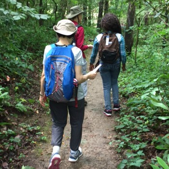 Kids enjoy a walk in the woods with the Wenoca group