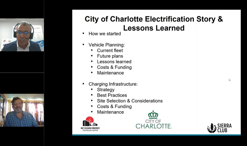 A screen shot of an October webinar on local government fleet electrification