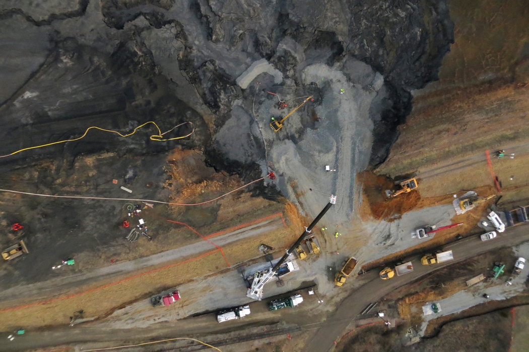 An aerial view of a spill from a Duke Energy coal ash dump into the Dan River