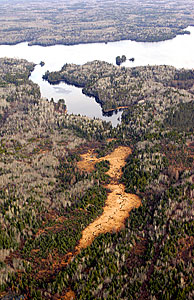 Birch Lake mining site from the air. Photo by Mike Possis, wildthingphoto.com