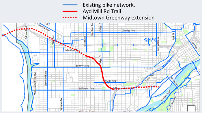 map of Ayd Mill with Midtown Greenway Extension
