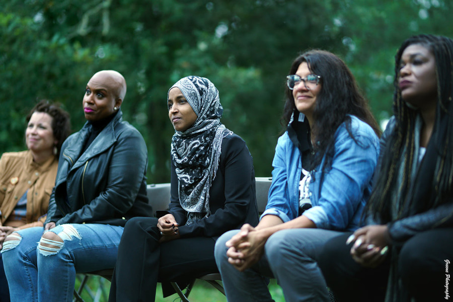 Members of the "The Squad" visit northern Minnesota on September 4 to hear Indgidenous leaders speak about Line 3 and the experiences of the summer. Photo credit: Indigenous Environmental Network