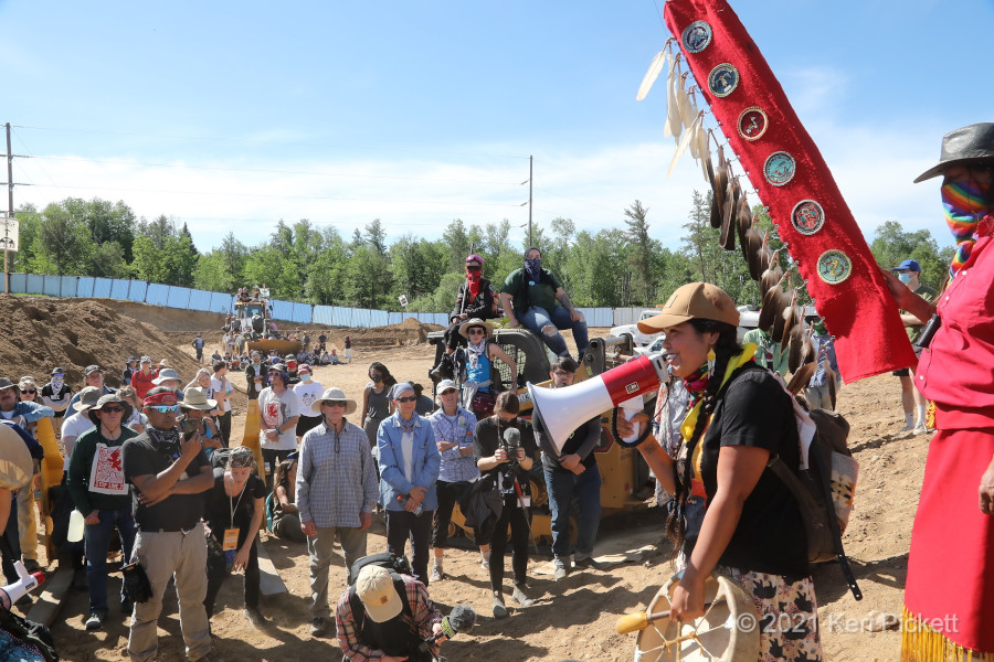 Treaty People Gathering Lock Down - During the Treaty People Gathering in June, water protectors entered Enbridge sites and locked down to equipment, delaying construction. Photo credit: Keri Pickett