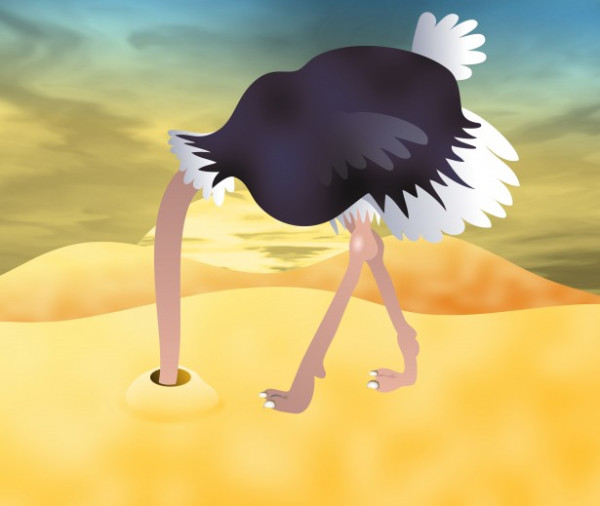 Drawing of ostrich with its head in the sand