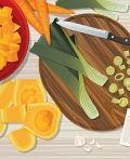 illustration of chopped vegetables. Illustration by Diane Labombarbe