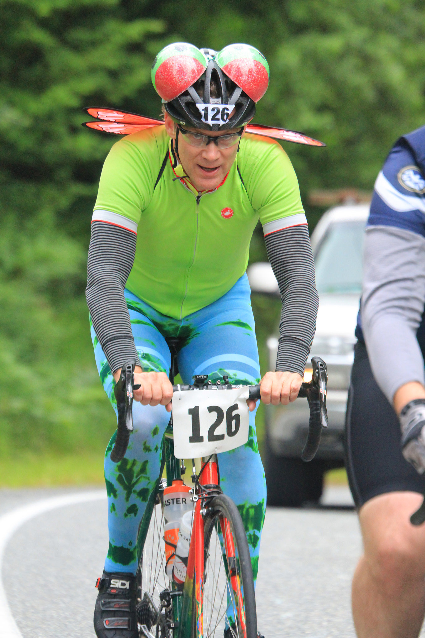 Ski to Sea bike racer in costume