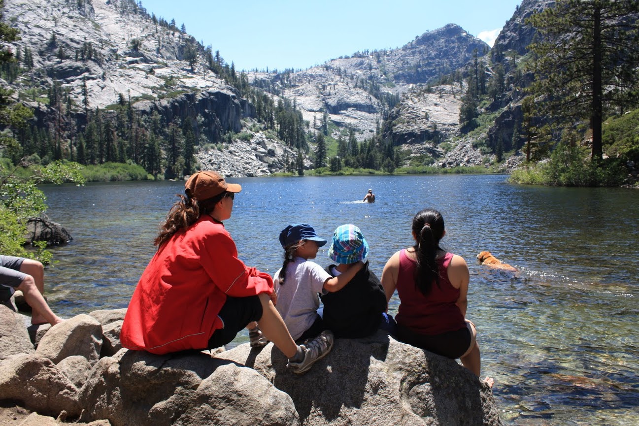 Family enjoying high Sierra lake