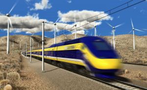 High speed train through desert hills