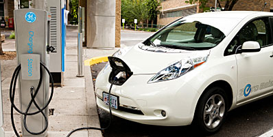Electric vehicle plugged in