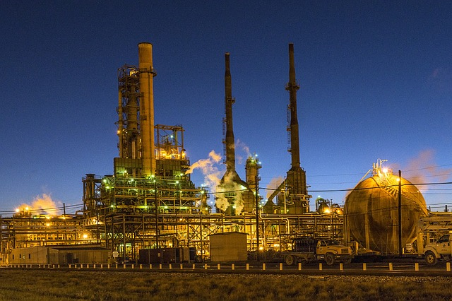 Oil refinery and lights at night