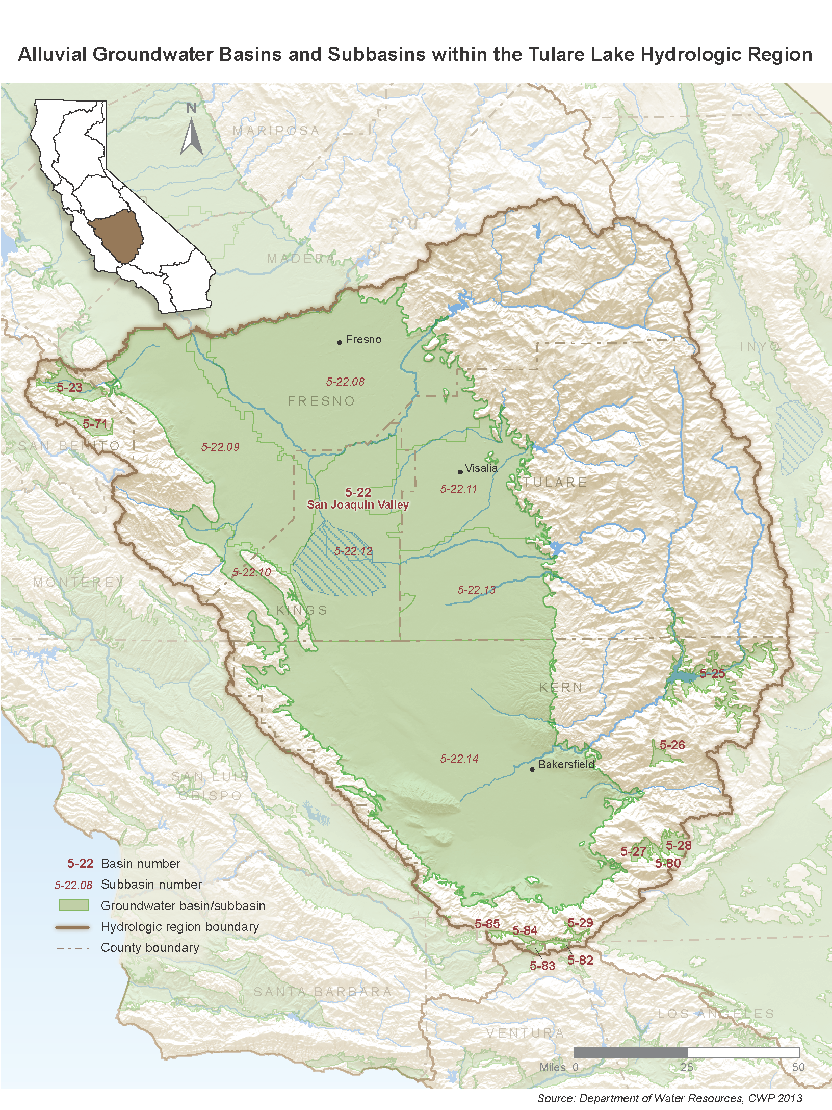 map of the Tulare Lake Hydrologic Region