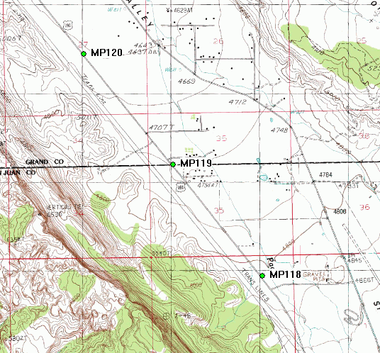 A map showing several mile markers adopted by the Glen Canyon Group.
