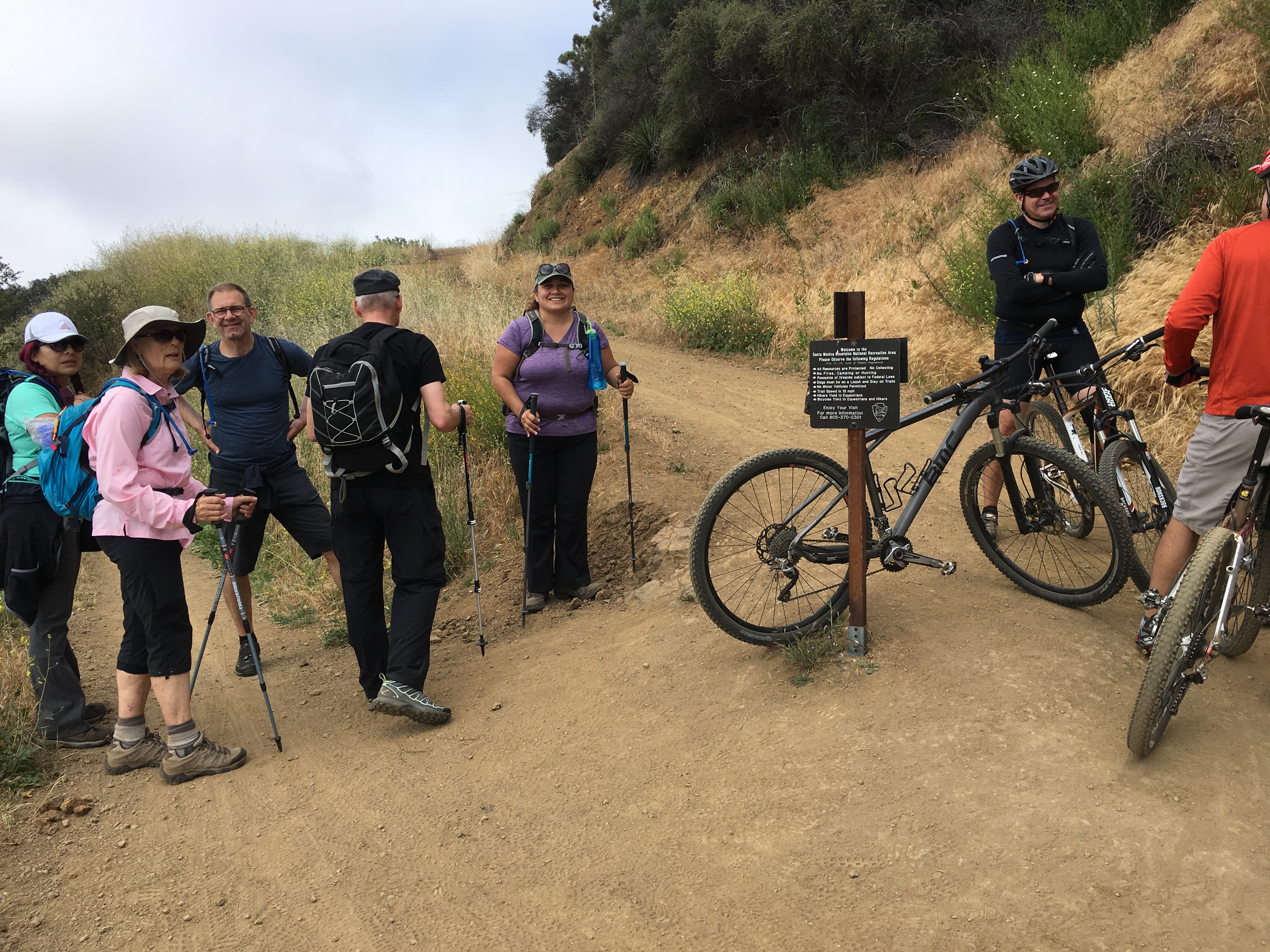 Hikers with their bikes Hikers with their bikes