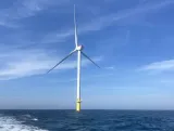 Single offshore South Fork Wind turbine pictured in center frame. 