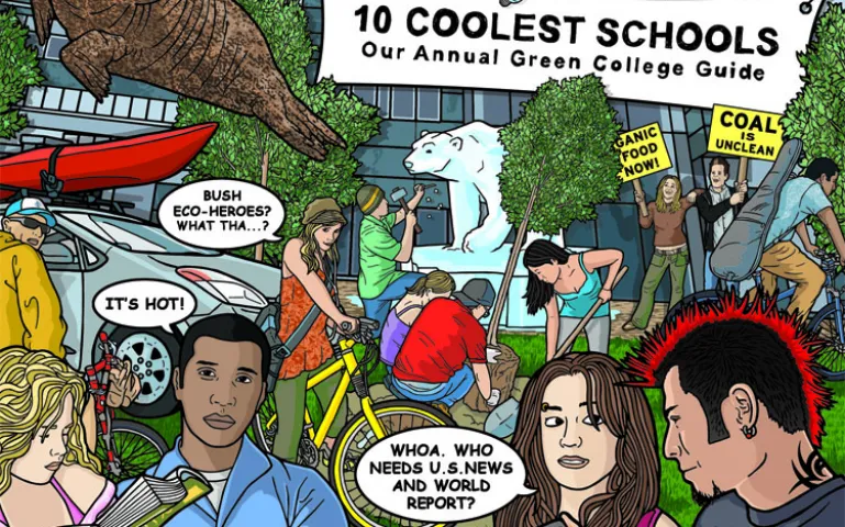 Organic food? Check. Solar power, biodiesel buses, and composting? Check, check, check. Colleges large and small get their green on.