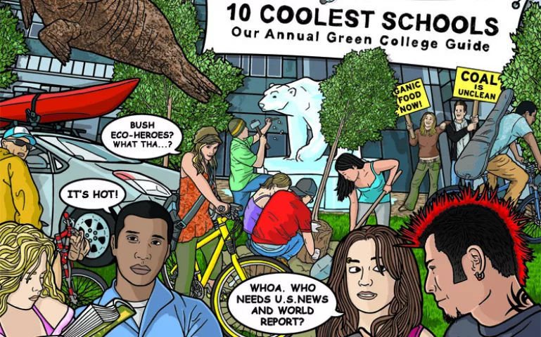 Organic food? Check. Solar power, biodiesel buses, and composting? Check, check, check. Colleges large and small get their green on.