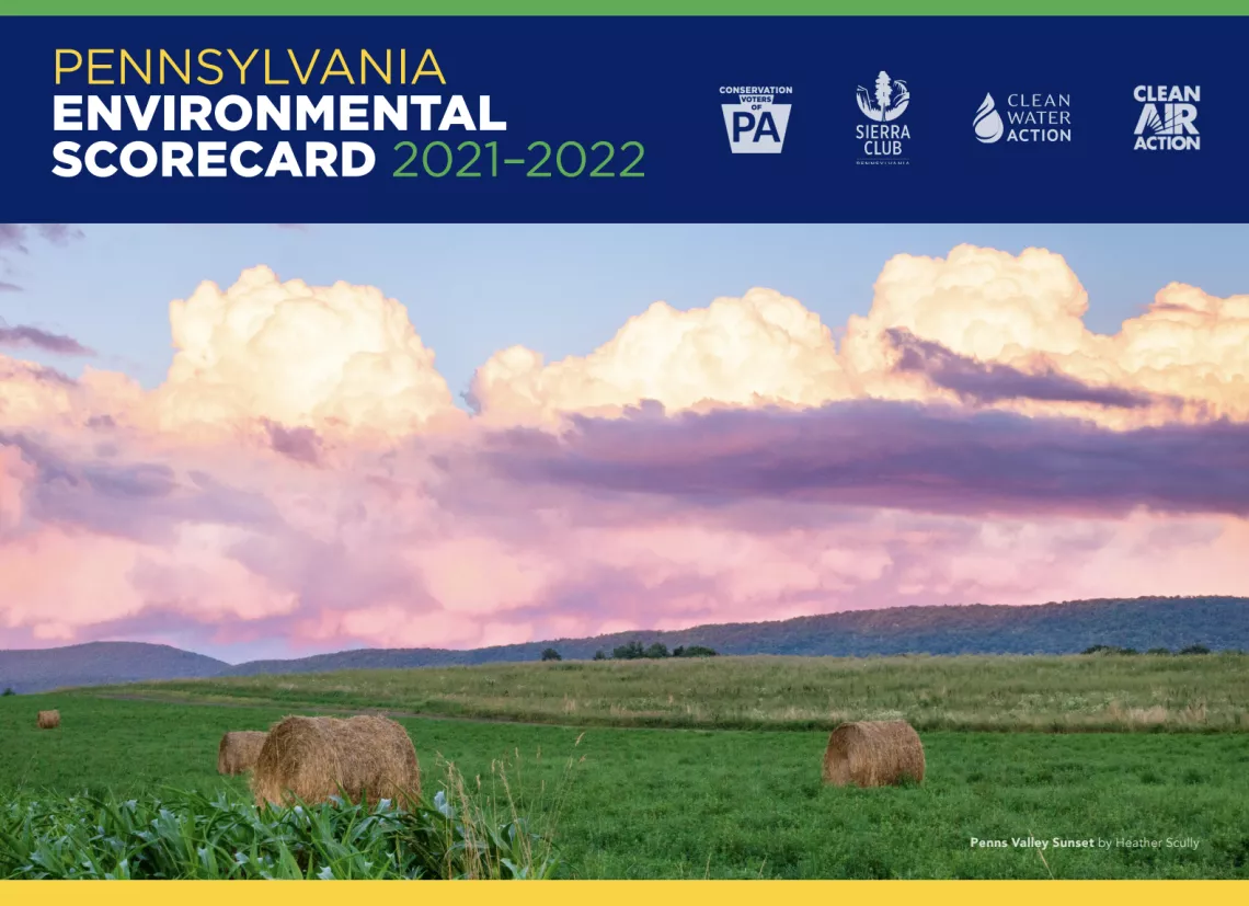 Pennsylvania Environmental Scorecard cover page with logos and image of rolling plains