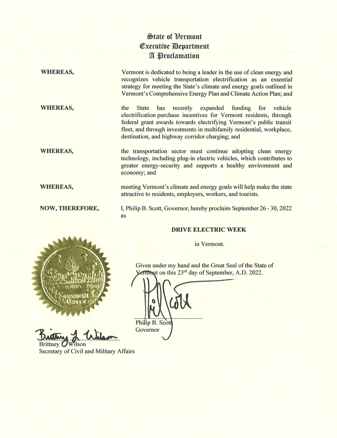 Drive Electric VT Proclamation