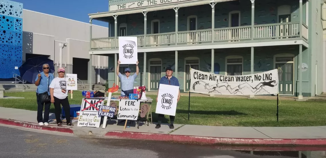 protestors outside ferc hearing in RGV