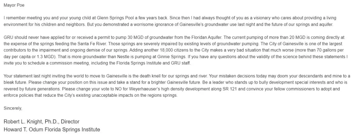 email from Bob Knight