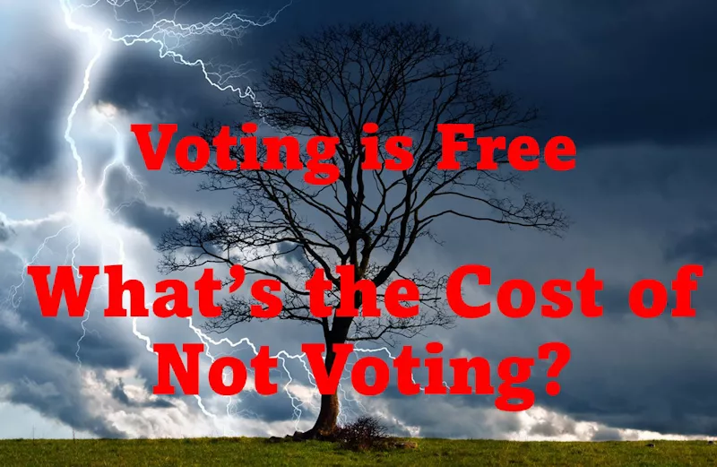 Lightning, dark sky and bare tree, Voting is free, what's the Cost of Not Voting?