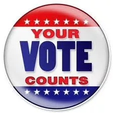 red white and blue political button: your vote counts