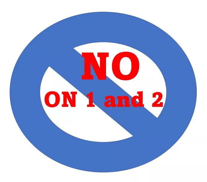 Banned icon, No on 1 and 2