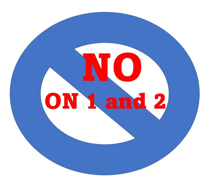 Banned icon, No on 1 and 2